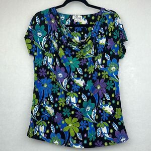 Chaus Floral Top Cowl Neck Short Sleeves Stretchy Material Sz S